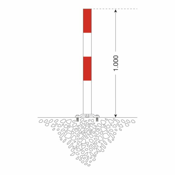 PARAT B-afzetpaal 76mm Ø, 1000mm, pluggen, rood/wit, 1 oog